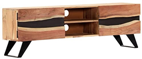 homiuse TV-Schrank 140x30x45 cm Massivholz Akazie Sideboard Wohnzimmer Tv Board Tv Lowboard Fernsehtisch Fernsehschrank Tv Kommode Industrial MöBel Komplett Handgefertigt 2 Fächern&2 Türen