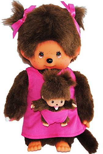 alles-meine.de GmbH Mädchen - Monchhichi - Mutter mit Kind/Baby - Bebichhichi - 2 Zöpfe im Haar - 20 cm - Bekleidung ausziehbar - Plüschtier/Kuscheltier - Monchichi - SPO..