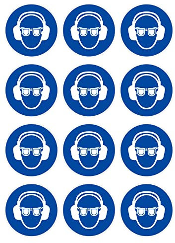 Daged 12 x Gehörschutz benutzen M003 DIN EN ISO 7010 Aufkleber Ø5 cm Gebotszeichen Hinweiszeichen Sicherheitszeichen Sticker T-24