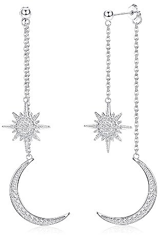 MILACOLATO Ohrringe Hängend Silber 925 Für Damen, Zirkonia Mond und Stern Ohrhänger Mädchen, Hypoallergen Neuheit Zarte Lang Kette Mond Stern CZ Statement Ohrringe Hängeohrringe Schmuck Geschenk