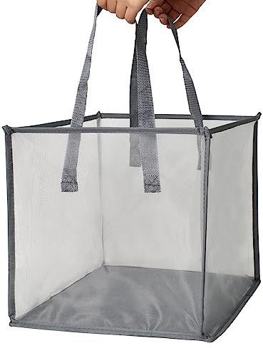 Naapesi Einsetzbare Wäschebox, Faltbar Mesh Cloth Laundry Basket, Laundry Baskets mit Griff, Universell Wäschekorb Mesh, Netz-Wäschekorb für Schlafzimmer, Badezimmer, Studentenwohnheim(Grau)
