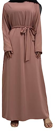 Fjnbbiot Muslimische Frau Abaya Islamische Casual und Einfache Lange Kleider Marokkanische Kaftan Frau Dubai Abaya, rose, L