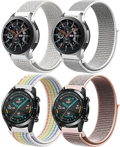 Bracelet pour Samsung Galaxy Watch 3 45mm/Galaxy Watch 46mm/Gear S3 Frontier, 22mm 4Pack Bracelets de Nylon Loop pour Huawei Watch Gt 2/Gt 3/Gt 46mm/Watch 2/Garmin Venu/Venu 2 Montre Band Homme Femme