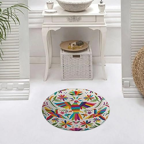 Runder Waschbare rutschfeste Badezimmer Teppich Bunter mexikanischer Stil Rund Klein Badematte 60 cm,Teppiche für Eingangsbereich Innen Dusche Zimmer Kinderzimmer Schlafzimmer