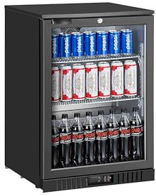 METRO Professional Frigo Vetrina per bevande con porta in vetro, 60x53x89.5cm, plastica/metallo/vetro, raffreddamento statico a ventola, con serratura e chiave (Nero, 127 L)