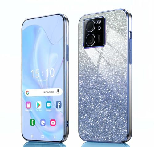 GOKEN Hülle für Xiaomi 13T Pro/Xiaomi 13T - Stoßfeste Schutzhülle, Handyhülle mit Weichem TPU Silikon, Elektroplattierten Kanten und Integrierter Glitzerkarte mit Glitzer, Cover Case, Verlauf Blau
