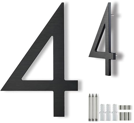 Metall-Hausnummern für den Außenbereich 20 cm, Adressnummern für Haus im Freien extra groß moderne Hausnummern für draußen mattschwarz schwebende Halterung bündige Montage Aluminium 4