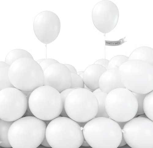 PartyWoo Luftballons Weiß, 105 Stück 5 Zoll Ballons Weiß, Weiße Luftballons für Ballongirlande oder Ballonbogen als Partydeko, Geburtstagsdekoration, Hochzeitsdekoration, Babypartydekoration, Weiß-Y13