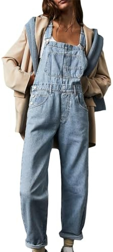 shownicer Salopette Donna Casual Stretch Denim Jeans Tuta Ragazza Sciolto Overall Lunga Estivi Moda Pantaloni Jumpsuit Playsuit Romper con Tasche