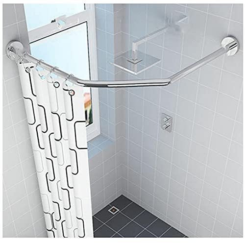 Geschwungene Duschvorhangstange, Eckstange Halbrund, Duschvorhangstange, ausziehbar, gebogene Duschvorhangstange, ohne Bohren, Badewannenstange aus Edelstahl, verstellbar