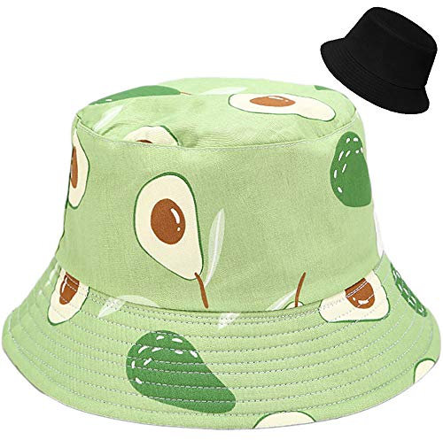 Malaxlx Damen Avocado Grün Muster Fischerhut Bucket Hat Anglerhut Sonnenhut Reversibel Fischerhüte Sommerhut Faltbarer Strandhut Draussenhut