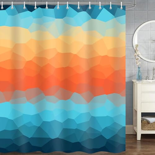 JAWO Ombre Shower Curtain for Bathroom, Gradient Color Design Geometric Art Fabric Shower Curtains, 69X84 Inches Teal/Blue/Orange