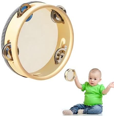 Tambourin, Tambourin Bébé, Tambourin de Percussion pour Enfants, Tambours à Main en Bois, Tambourin Instrument, Tambour à Main de Percussion pour La Fête, KTV, Cours de Musique et Jeux, 6 Pouces