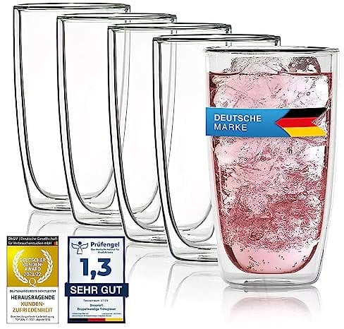 Dimono® Doppelwandiges Trinkglas 4er Set; Wasserglas aus Borosilikatglas Latte Macchiato Longdrink- & Cocktailgläser (4 Stück)