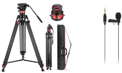 NEEWER 189cm Videostativ Video Tripod mit Dämpfung Fluidkopf & RØDE Lavalier GO professionelles Lavalier-/Ansteckmikrofon für Rundfunk