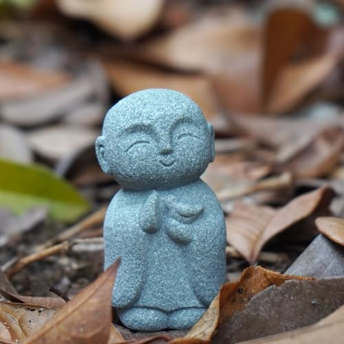 OwMell Japanische Jizo-Mönchsstatue betend, Buddha-Statue, Figur, Gedenkstatue, Aquarium-Dekoration für Garten, Outdoor, Ornament, 6,6 cm, hält Vogel