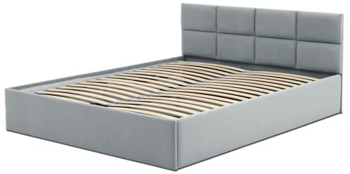 Mebligo - Polsterbett 180x200 mit Bettkasten, Bettgestell, Doppelbett mit Lattenrost, Schlafzimmer Bett mit Kopfteil, Stauraumbett Monos, Bett Ohne Matratze - Grau (Trinity 14)