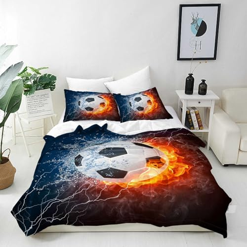ANHOPE Fußball Bettwäsche Set 140x200 cm + 1 Kissenbezug 65x65 cm | Sportthema Fussball Muster, Bettbezug mit Reißverschluss, Kissenbezug mit Umschlag, für Kinder, Jungen und Jugendliche