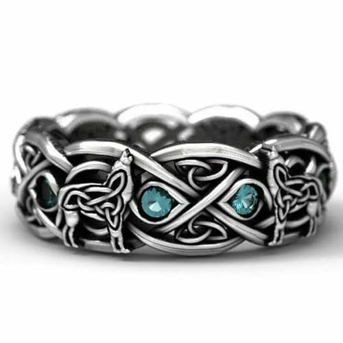 Hasdnker Ring Ringe Damen Bijouterie Herren Böhmischer Vintage-Ring In Antik-Goldfarbe Mit Unendlichkeitskreuz Und Intarsien Aus Rotem Kristall, Keltischer Knoten, Ehering Für Frauen, 10 Csilvercolor
