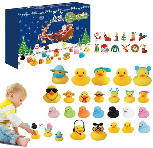 Gummienten Adventskalender 2024, Weihnachts Adventskalender 2024, 24 Tägiger Weihnachts Countdown Kalender, Enten Badespielzeug, Süßer Entenspielzeug Adventskalender Für Kinder
