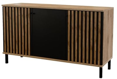 AGMAT-FURNITURE Kommode Durres D3 mit 3 Türen, Sideboard in Farbe: Craft/Schwarz, Schrank in Größe: 150 x 85 x 45 cm