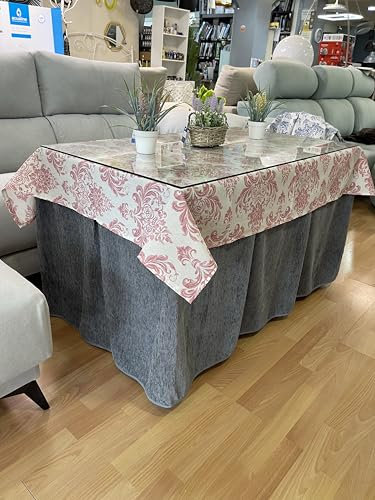 Ropa Chenilla de Mesa Camilla Rectangular (Gris) con 8 Pliegues - Incluye tapete Antimanchas Rosa - Varias medidas - Falda Mesa Camilla, Enaguillas, Ropa Chenilla (120 x 70 cm (72 cm de Alto))