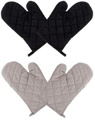 GUTERTOP 4 Stück Ofenhandschuhe Hitzebestaendig, Topfhandschuhe Hitzebeständig 220°C Anti-Rutsch, Backhandschuhe Ofenhandschuhe für Kochen Backen Grillen Auflaufform, (Schwarz, Grau)