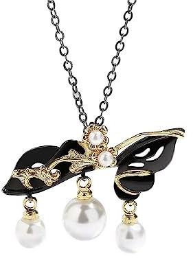Elegante Schwarze und zweifarbige Damen-Halskette mit Quasten-perlen-anhänger Made in China
