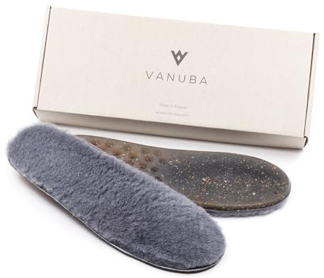 Vanuba Handgemacht Lammfell Hausshuhe Einlegesohlen - Wärmesohlen für Schuhe - Schaffell Einlegesohlen - Schuheinlagen aus echter Lammwolle Aschgrau
