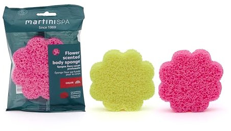 martini SPA - Color - Éponge corps en forme de fleur, parfumée et colorée, technologie Xpand, couleurs assorties fuchsia et jaune, envoi aléatoire, 34g, 1 unité