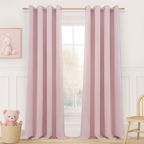 MRTREES Tende Oscuranti per Interni Cameretta Bambina Rosa Chiaro 2 Pezzi 140X260 CM, Tenda Oscurante da Interno con Anelli, Tende Termiche Isolanti per Camera da Letto Soggiorno Salotto