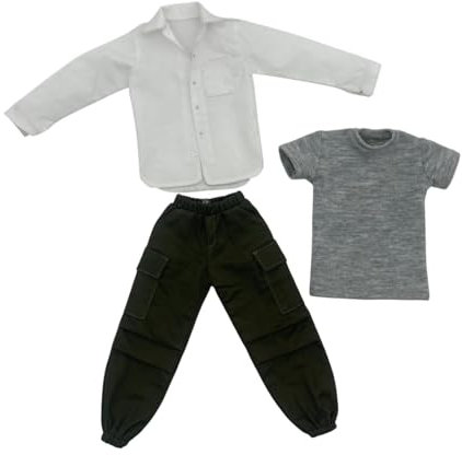 Dickly 3 Stück 1/6 männliche Figur Kleidung Puppenkleidung Mode Dekoration Cosplay Hosen Shirts für 12 männliche Actionfigur, Weiß