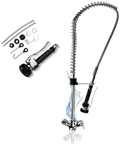 Repuesto Técnico | Grifo Industrial Bimando para Fregadero | Alcachofa Flexible con Palanca Manual | Kit Completo con Ducha de Mano y Muelle Acero | Grifería Hostelería Profesional