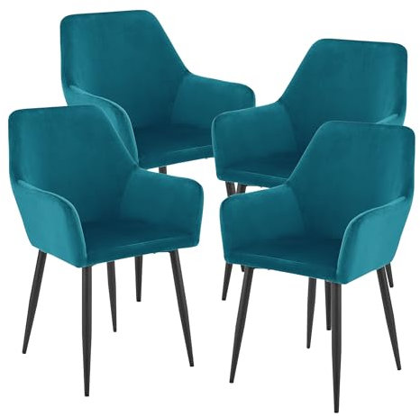 [en.casa] Esszimmerstühle 4er Set Hollola Küchenstühle Samt Stuhl Essstuhl gepolstert Esszimmerstuhl Metallbeine Küchenstuhl mit Armlehnen Polsterstuhl Türkis