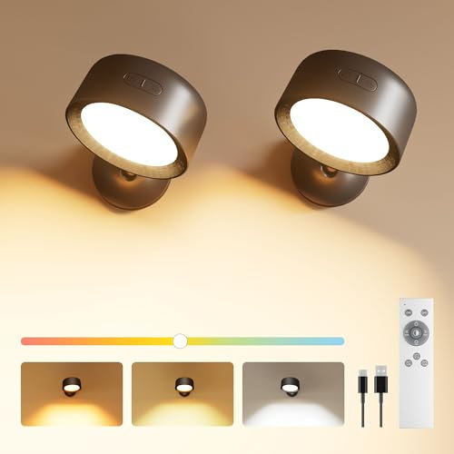 FULEN LED Indoor Wall Lamp, 2 Pack Wall Light 18 Colors, 4 Brightness Levels, 8000mAh Rechargeable Battery, Touch and Remote Control, 360 ° Rotate, Wall Lamp for Bedroom Living Room Corridor Stairs