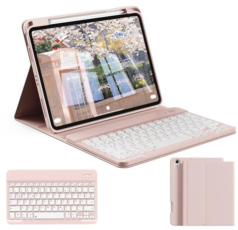 zoyu Hülle mit Tastatur für iPad 11. Generation 2025 A16 / iPad 10. Generation 2022 10,9 Zoll, Magnetische Anti-Detach Tastatur Hülle, QWERTZ Layout Keyboard, Rosa