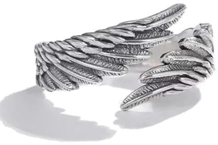 Hasdnker Ring Ringe Damen Bijouterie Herren Vintage Rings Silver Retro Wing Design Suitable for Men and Women 8 Silver