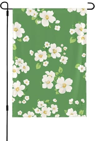 Bandiera da giardino 31,5 x 45,7 cm, double face, fiori bianchi, verde, decorazione per la casa
