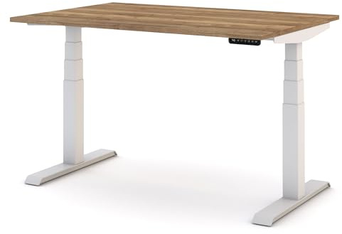 ASSMANN Elektrisch Höhenverstellbarer Familien Schreibtisch Pitino 180x80cm Eiche Tabak Weiß, TÜV-Zertifiziert, Memoryfunktion, Kollisionsschutz, 5 Jahre Herstellergarantie einfache Montage für Büro