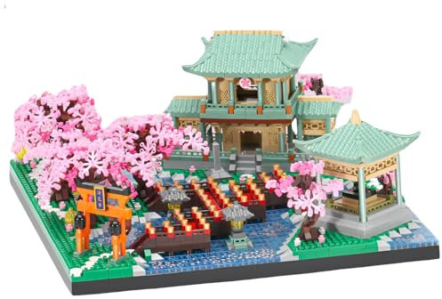 Cherry Blossom Pavilion Micro Mini Building Block Sets Toy for Adults，Japanese Bonsai Tree House Courtyard Architecture Model Gifts for Kids 14+（3501 Pieces）