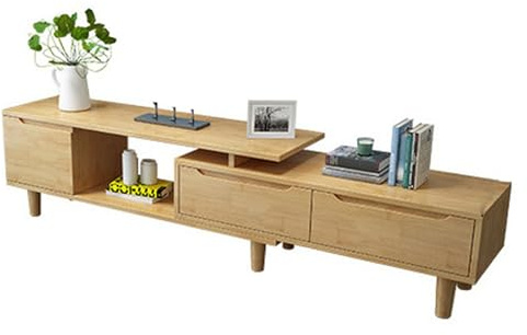 YDkjwjw Porta TV Allungabile Tavolo Consolle TV Rettangolare Minimalista con Cassetti E Ripiani Aperti per Soggiorno, Camera da Letto