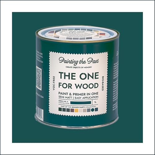 The One for Wood Paint & Primer 1L Green No. 5 Cocktail Hour | Semi Matt Finish, Bio-Based & VOC-Free Formula for Wooden Furniture & Surfaces | Durable & Easy Indoor Home Decorating