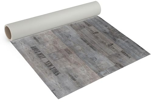 Internethandel Pfordt CV Bodenbelag Holz Schriftzüge Grau 200x200 cm | PVC Boden für Wohnzimmer, Schlafzimmer und Flur, 2,5 mm Gesamtdicke, 0,20 mm Nutzschicht und Nutzungsklasse 22