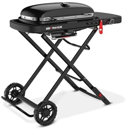 Weber Traveler Tragbarer Gasgrill mit klappbarem Untergestell und Rädern, Stealth Edition