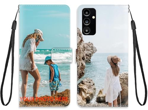 KARTXITAI Personalisierte Hülle Kompatibel mit Samsung Galaxy A14 5G,Handyhülle mit Eigenem Foto Bild Text Individuelle Schutzhülle,PU Ledertasche Flip Magnetische Case Stoßfest Hülle