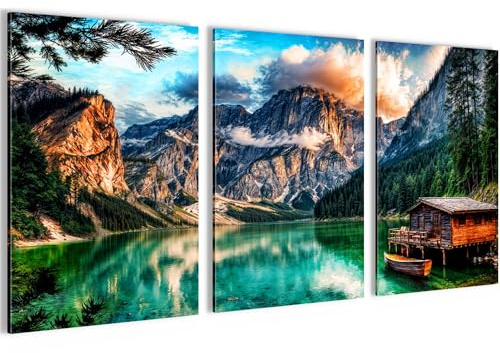 Novart Bilder Set Landschaft - KEIN EXTRA RAHMEN BENÖTIGT - Wandbilder für Wohnzimmer Schlafzimmer Büro - 3 Teilig Deko Landschaft - N044236a