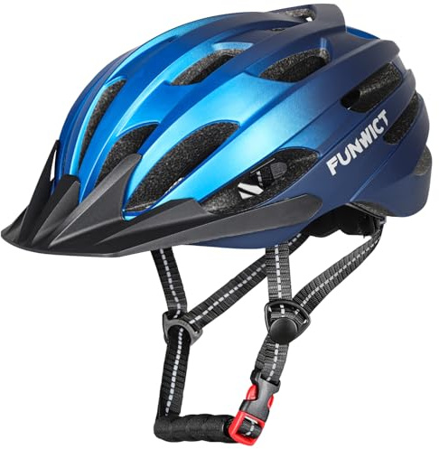 FUNWICT Mountain & Road Bike Helmet for Adults, Lightweight & Adjustable Bicycle Helmet with Sun Visor for Cycle, 22.44-24 inches (Navy Blue, L: 22.44-24 inches)