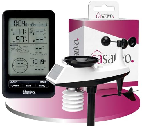 Casativo Profi Funk-Wetterstation mit Solar-Aussensensor – Niederschlag, Wind, Hygrometer & Wettervorschau – Präzise Wetterdaten Ihr dein Zuhause