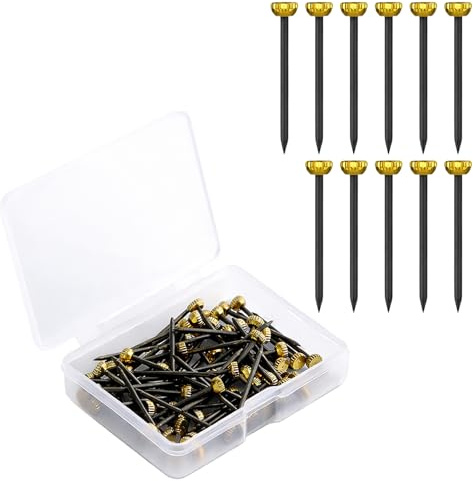100pcs Picture Hanging Nails 1 Inch Brass Head Picture Pins Picture Hanging Hooks Steel Nails Wall Nails Small Nails with Plastic Box for Picture Frame Hanging Woodworking Wall Mounting - Black