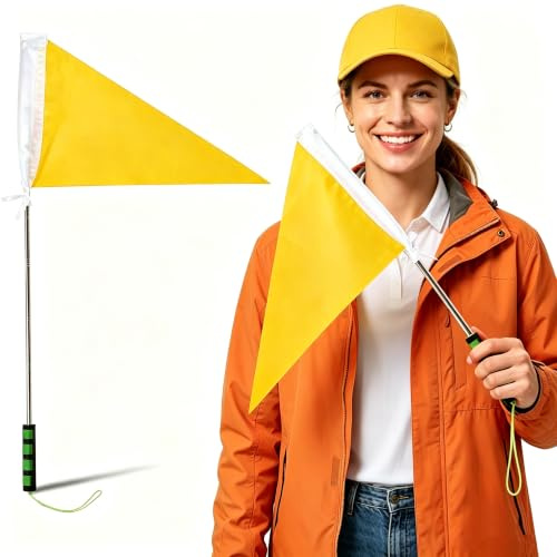 HOMSFOU Teleskop Fahnenstange Edelstahl 1,2m mit Gelber Wetterfester Dreiecksflagge Sichtbare Führungsflagge für Reisegruppen Schulausflüge und Outdoor Camping